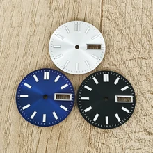 28.5mm Double Calendar Watch Dial Sunburst Watch Faces Green Luminous Watch Modification Accessories for NH36/4R/7S Movement 