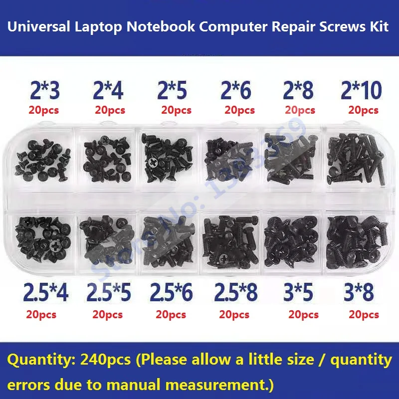 

240 шт., комплект машинных винтов из углеродистой стали с оцинкованным покрытием для ноутбука M2 M2,5 M3 для Acer Lenovo HP Dell Asus Sony