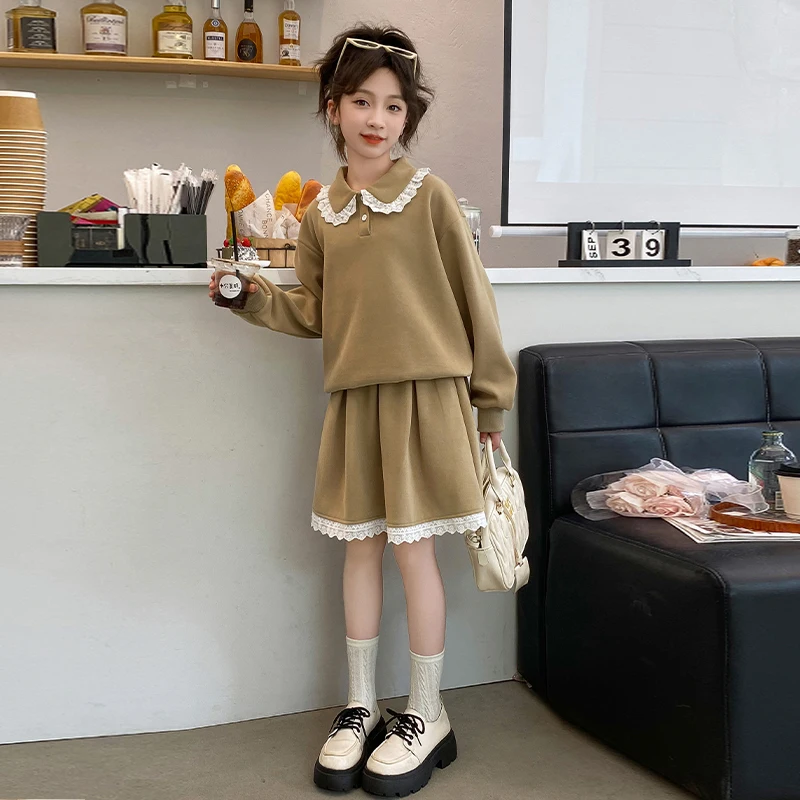 Школьный осенний свитер для девочек спортивный костюм милый трикотажный топ с