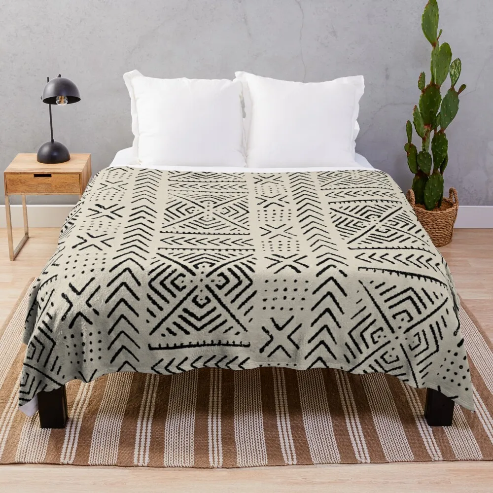 

Line Mud Cloth // Bone Throw Blanket Loose Blanket Multi-Purpose