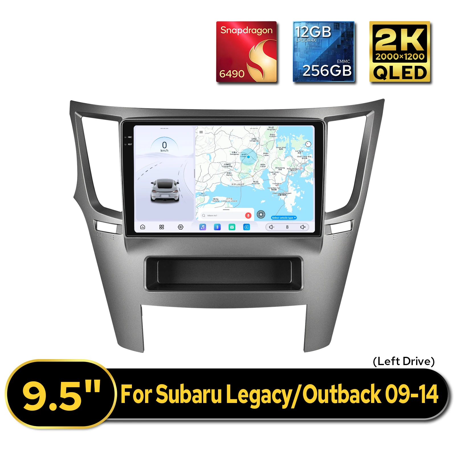 Фото Автомобильная мультимедийная система JOYING 9.5 дюймов для Subaru Legacy Outback 2009-2014 (левый руль), QLED 2000*1200, 12+256 ГБ, беспроводной CarPlay, USB Type-C №1