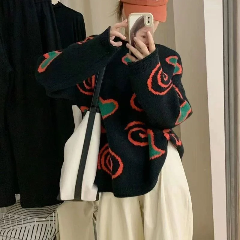 

Женский свитер с геометрической вышивкой, милый пуловер для девушек и женщин, модный джемпер в уличном стиле, Y2K, зима 2022