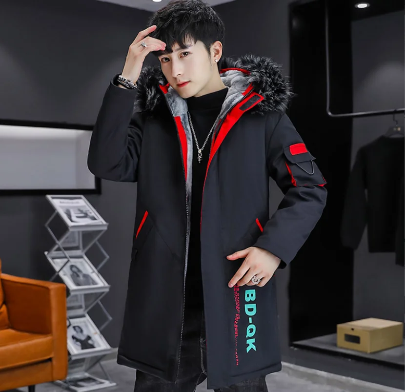 Cotton-padded jacket men's mid-length winter jacket Korean version of the handsome winter clothes plus velvet thick padded jacke