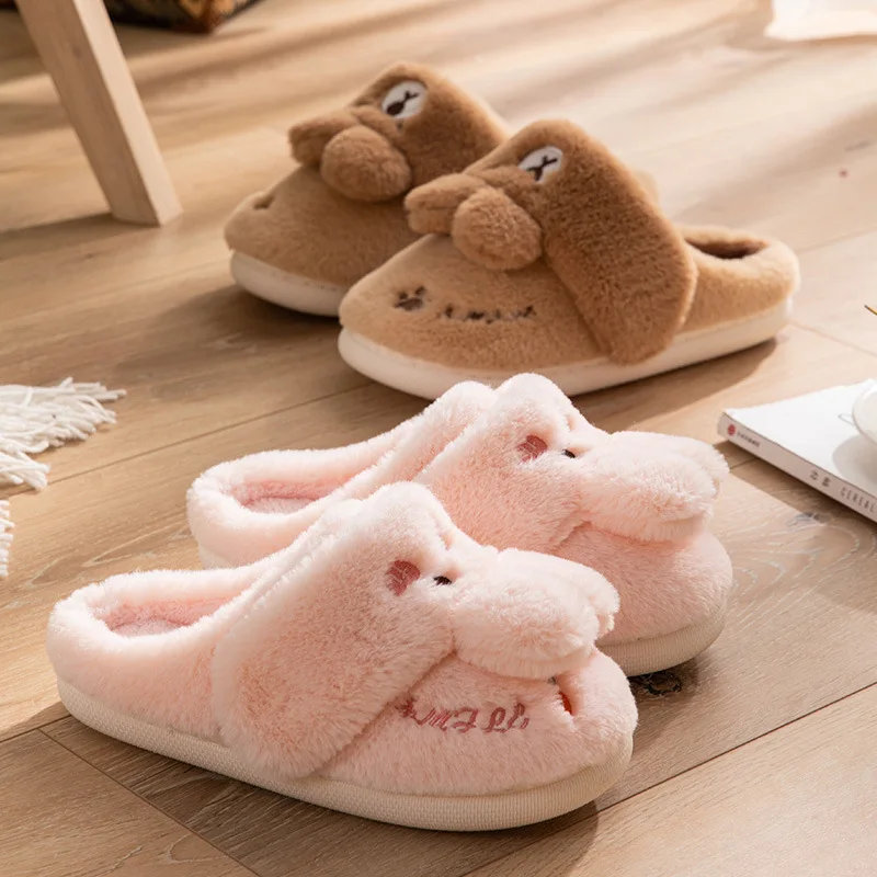 Cartoon Rabbit Slippers Cute Style Women Home Cotton Shoes Soft Comfortable Thick Sole Autumn Winter Couple Indoor Plush Slipper