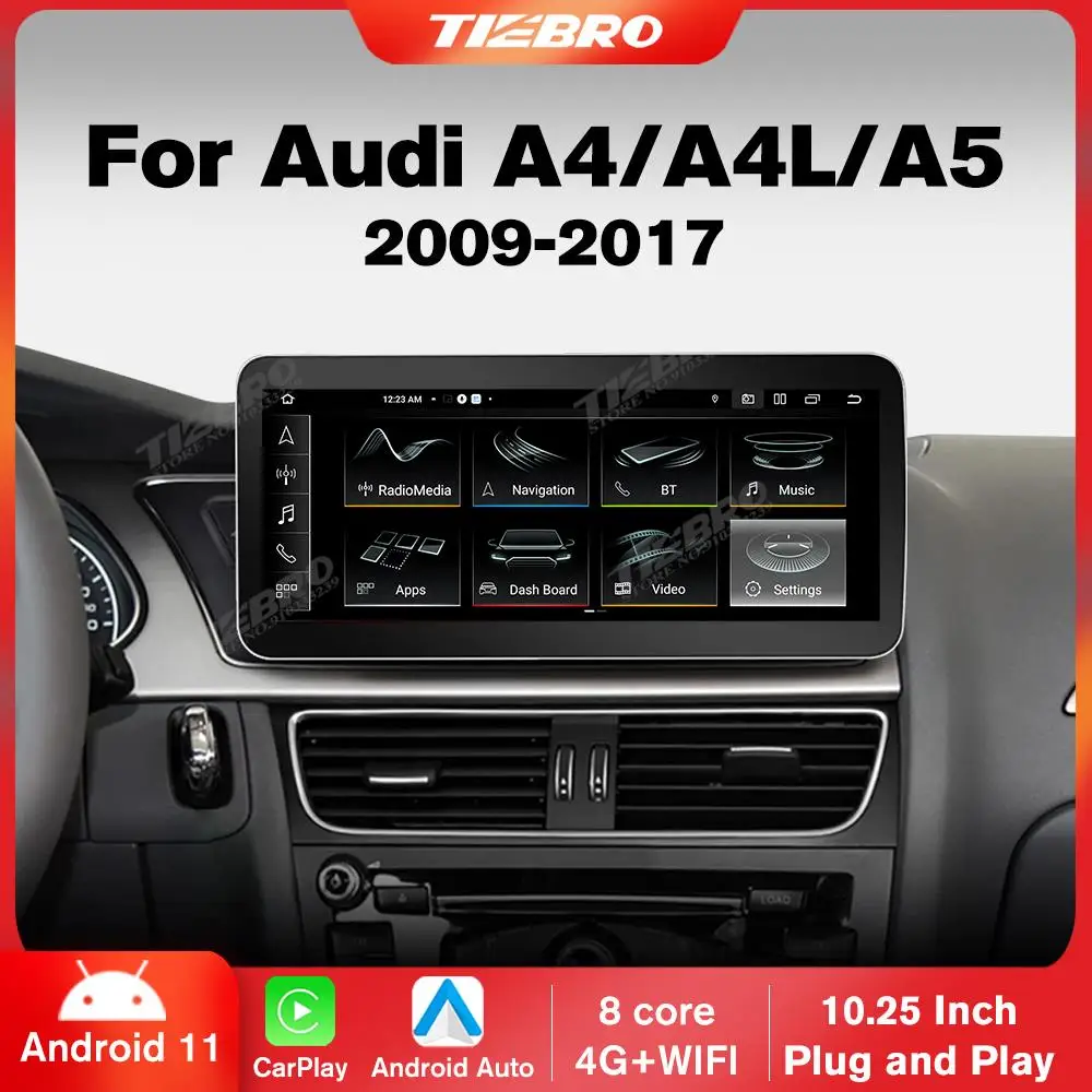 

Автомагнитола TIEBRO 10,25 дюйма, Android 11,0, 1920*720P, для Audi A4 A4L A5 LHD 2009-2017, Bluetooth, Carplay, мультимедийный плеер, головное устройство