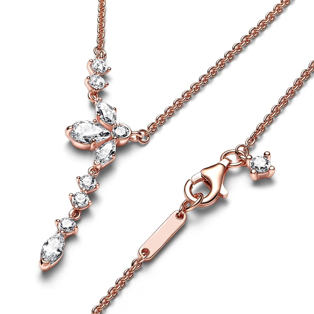 

925 Silver Sparkling Herbarium Cluster Drop Collier Necklace fit Pandora for Women Birthday Jewelry Gift