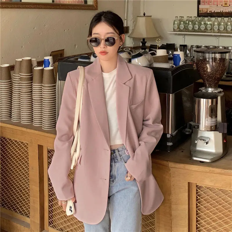 

Blazers Women Spring Ulzzang Loose All-match Leisure Students Chic Sweet Soft New Fashion Simple Solid Tender Daily Temperament