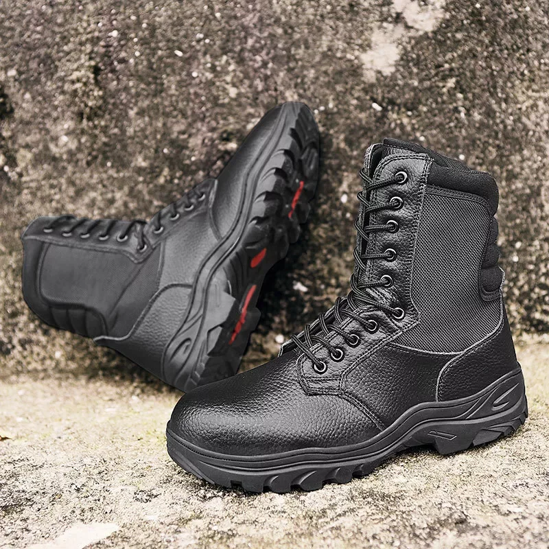 

2023New Military Leather Boots Special Force Tactical Desert Combat Outdoor Shoes Men's Steel Toe Cap Work Safety Shoes Ankl