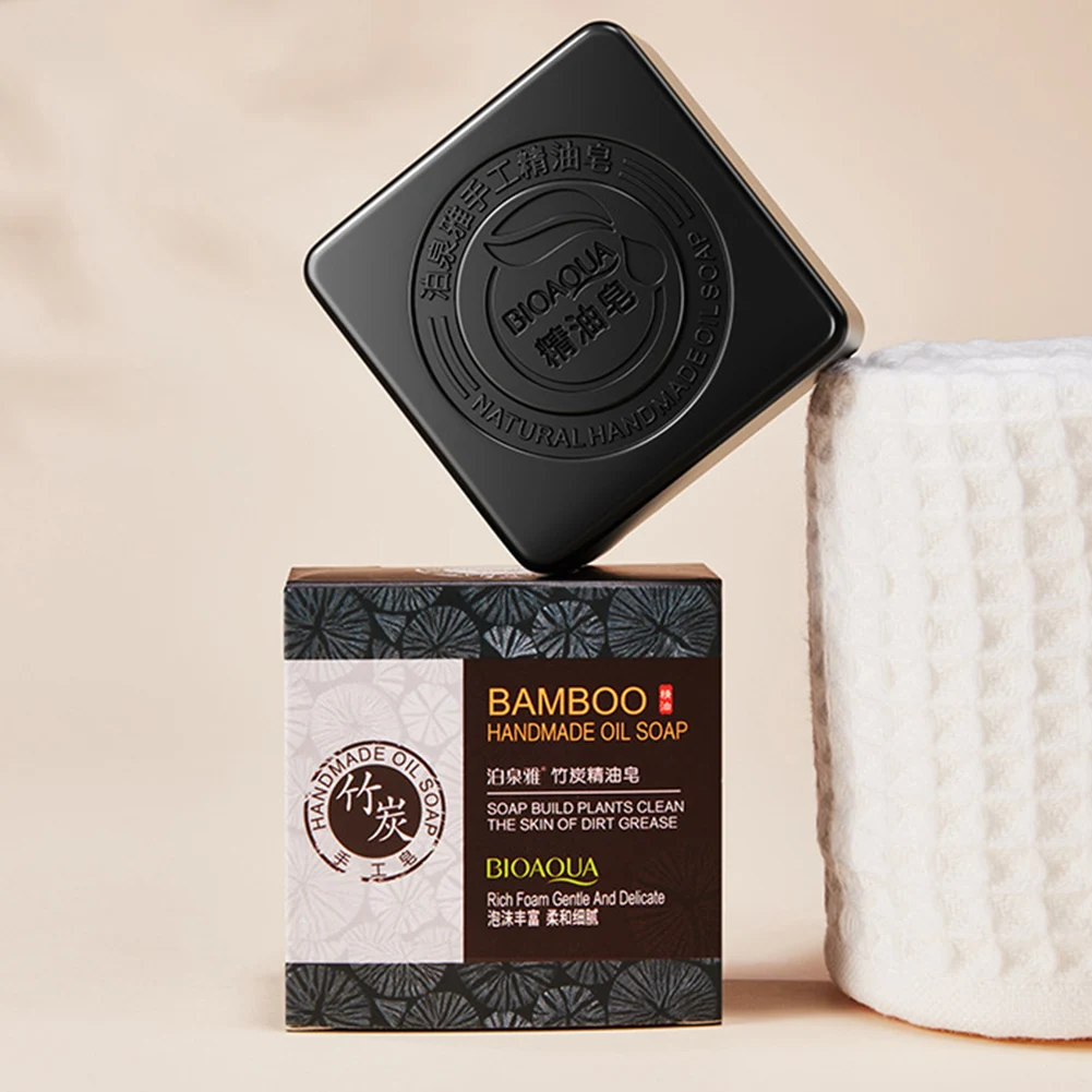 

1/2pcs Bamboo Charcoal Whitening Soap Face Cleaner Skin Deep Cleansing Remove Acne Darkness Natural Herbal Essential Clean Soap