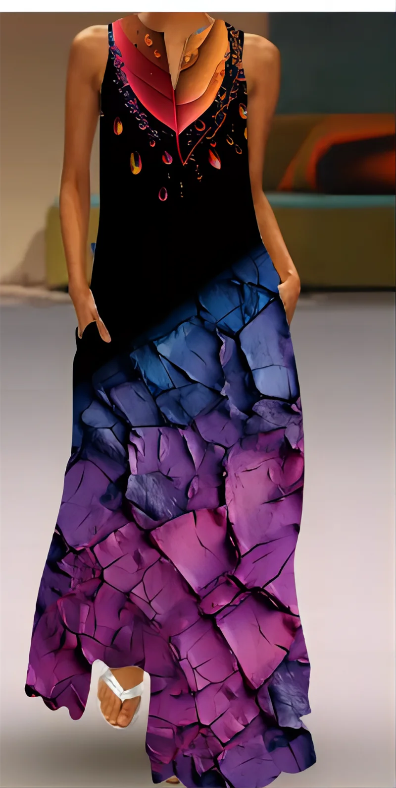 Женское длинное платье с цветочным принтом свободное элегантное праздничное без