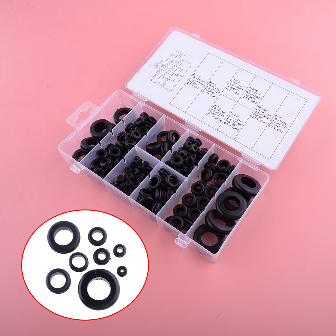 

180pcs/set Rubber Harness Cable Grommet Assortment Kit Firewall Hole Electrical Wiring Gasket