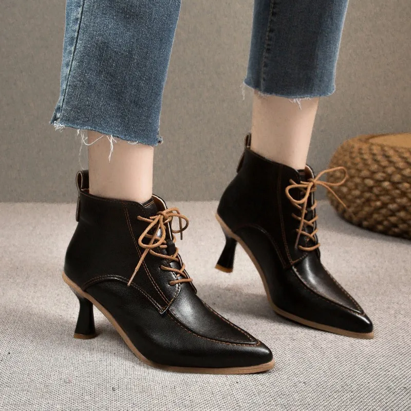 

Женские ботинки на высоком каблуке со шнуровкой, роскошные дизайнерские ботинки, женские резиновые туфли на шпильке, модные женские ботиль...