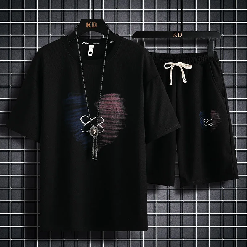 2023 Fashion Waffle Summer Menswear Fashion Brand Two-Piece Short Sleeve Shorts Loose Outfit Set