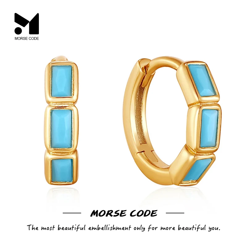 

MC 2022 925 Sterling Silver Vintage Square Turquoise Hoop Earrings For Women Huggie Earring Pendientes Jewelry Brincos Aretes