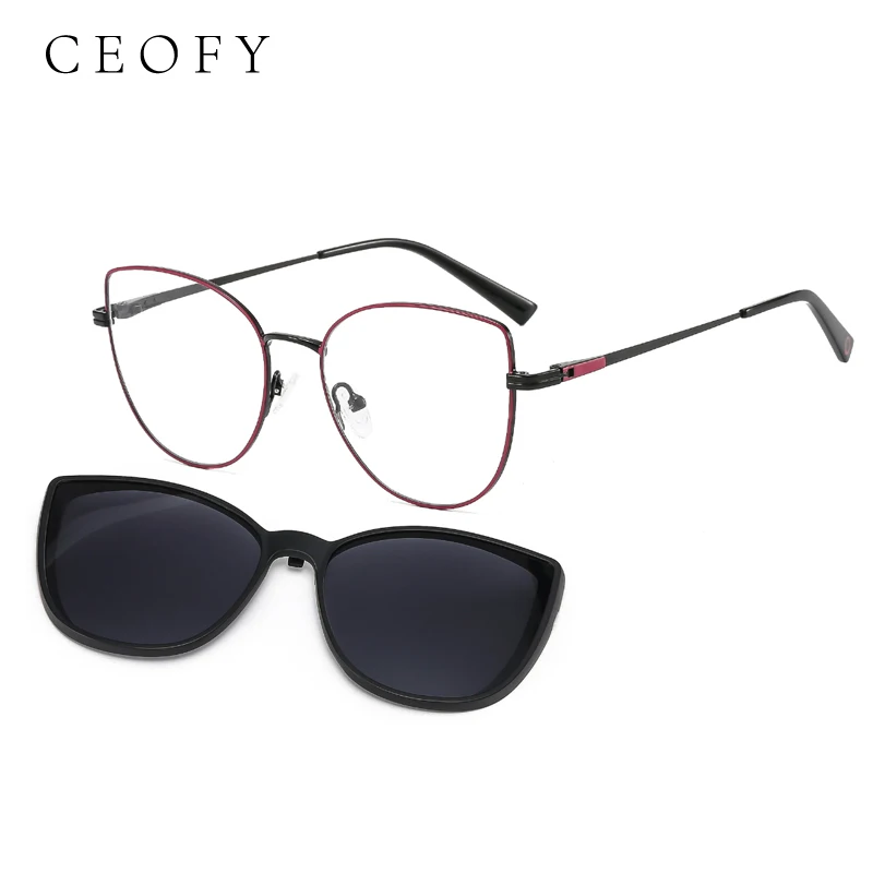 

Ceofy Women Metal Cat Eye Glasses Frame Fashion Polarized Sun Clip on Optical Myopia Prescription Eyeglasses Spectacle for Women
