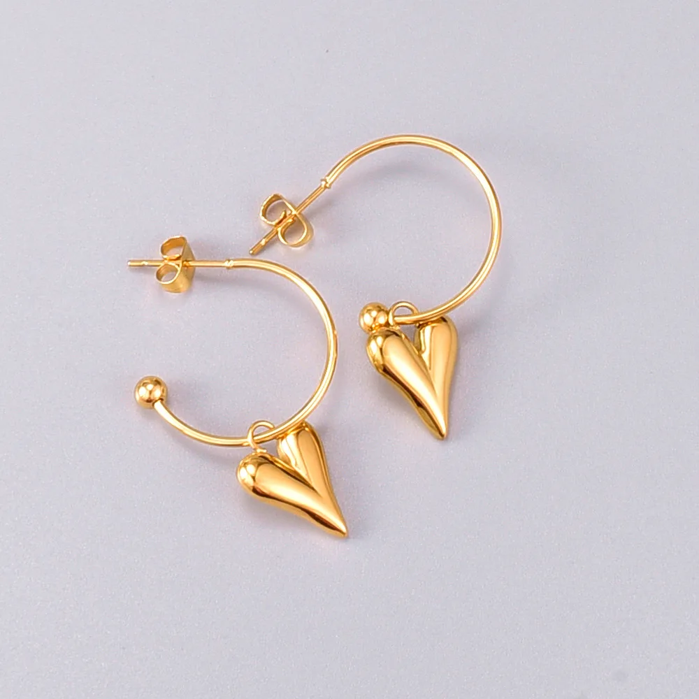 

Wholesale E55 Japanese Peach Heart Three-Dimensional Solid Love Eardrop Earring Titanium Steel Costume Plating Gift Jewelry