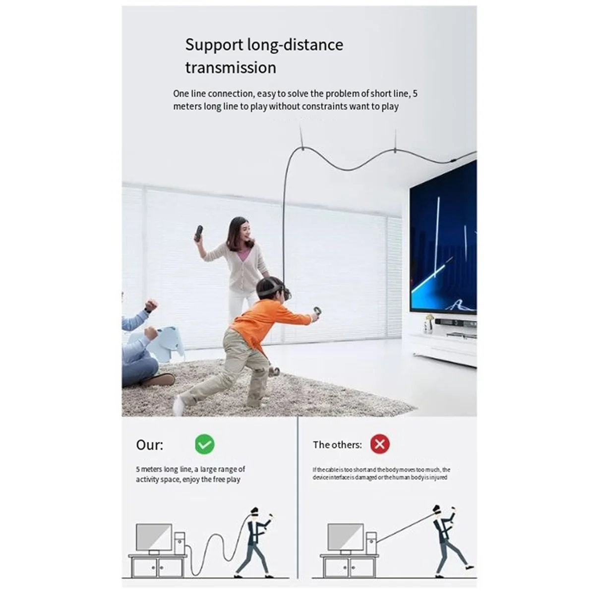 Кабель передачи данных для Meta/Oculus Quest 3 5 м 2 А быстрая зарядка Гбит/с