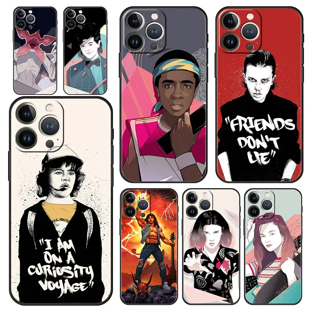 

Stranger Things Series Luxury Phone Case For iPhone 13 14 12 11 Pro MAX Mini XR X SE XS 7 8 Plus Silicone Black Cover Soft Shell