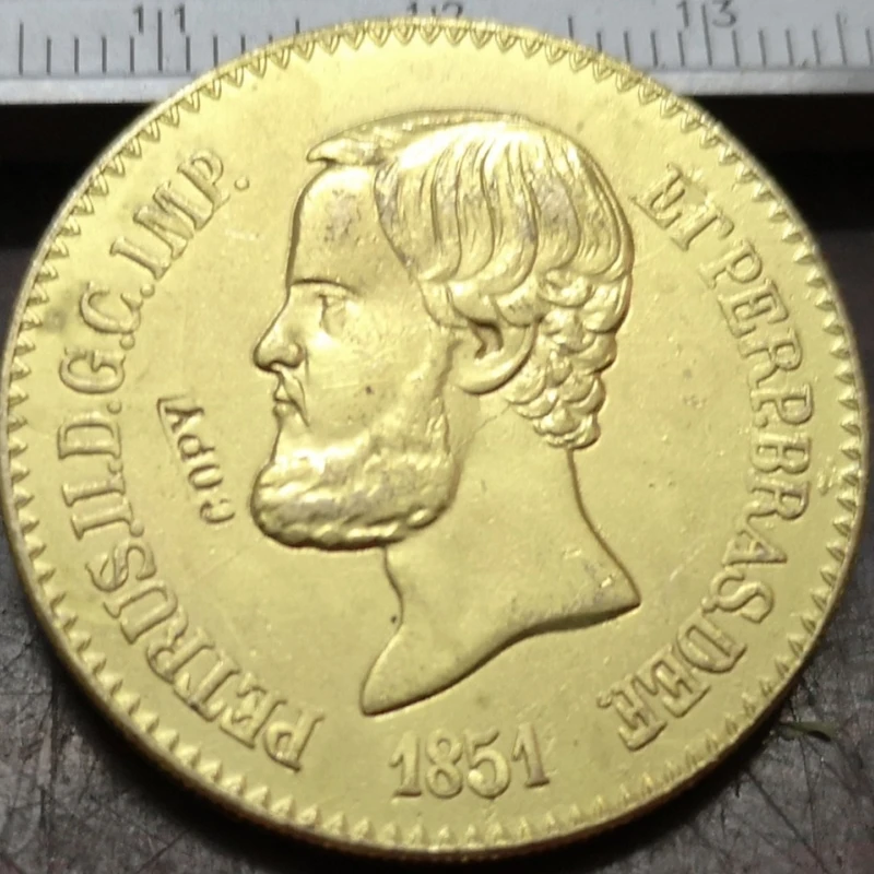 Бразилия 20000 рейс-Педро II позолоченная копия монеты (1851 и 1852) 2 даты на выбор