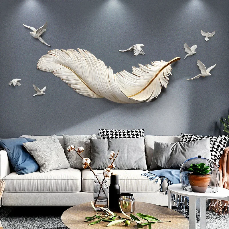 

Modern minimalist living room sofa background wall decoration porch light luxury feather wall hanging feng shui decoration