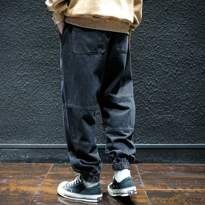 Men Clothing Autumn and Winter Straight Loose Splicing Cylinder Jeans Vintage Comfortable Black Plush Harun Trousers Female 2022