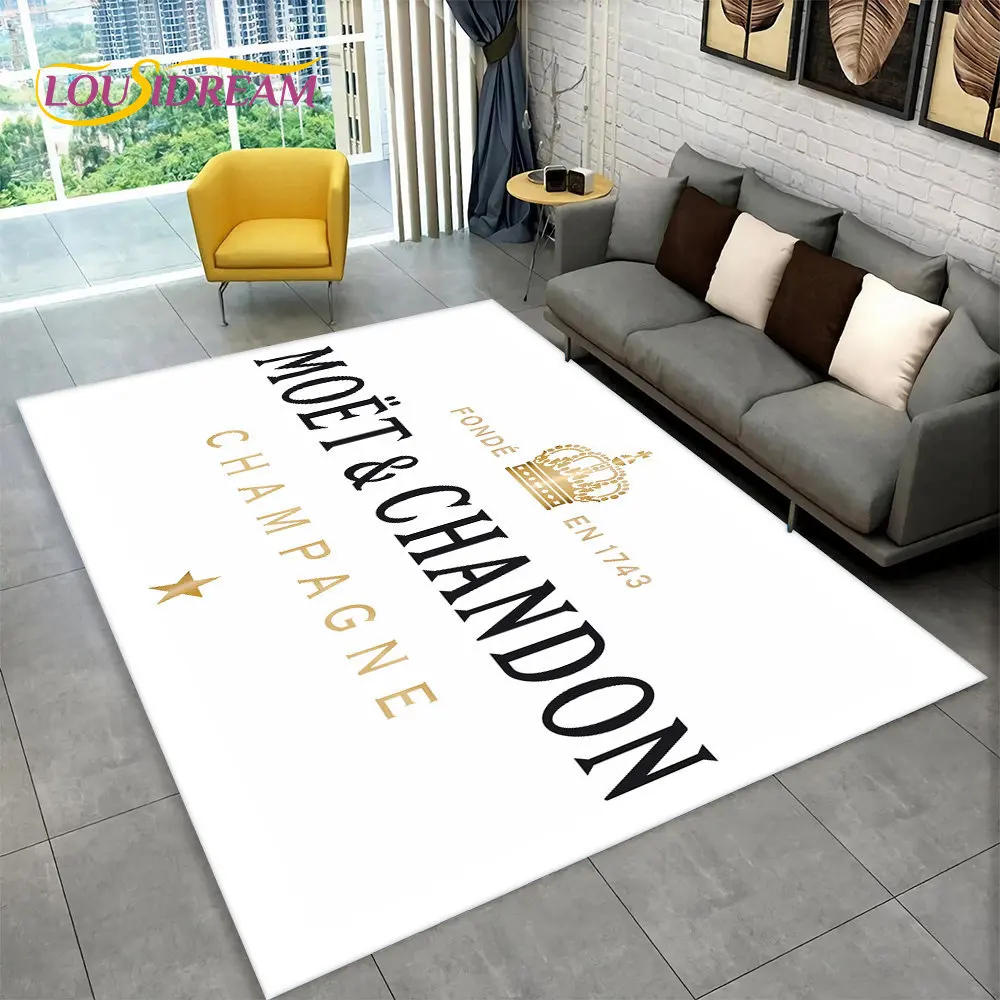 

3D Champagne M-Moet &Chandon Area Rug Large,Carpet Rug for Living Room Bedroom Sofa Doormat Kitchen Decor,Kid Non-slip Floor Mat