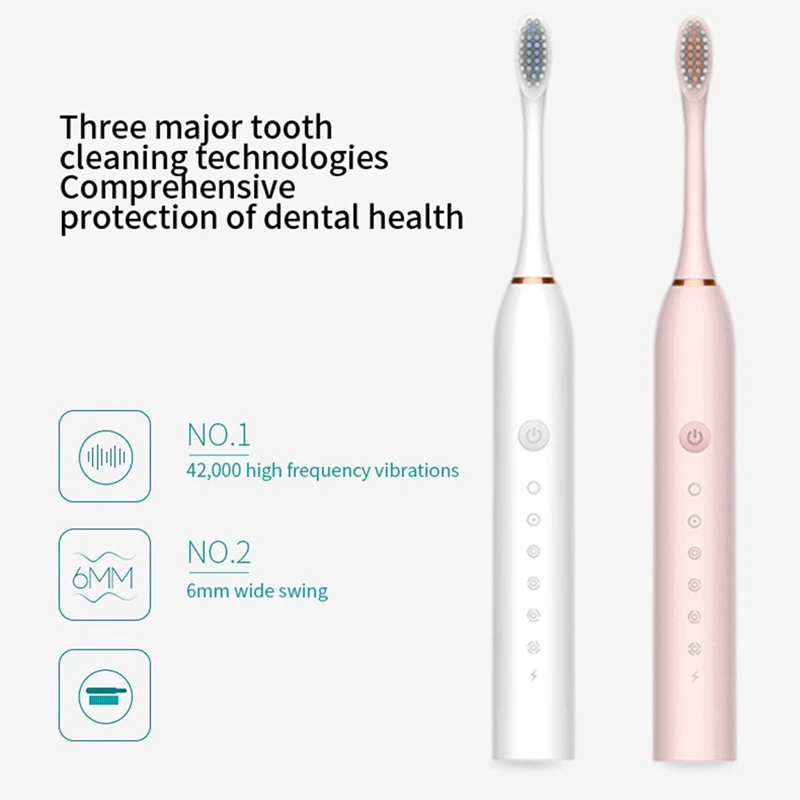 Щетка Зубная электрическая Звуковая 6 режимов 4 насадки USB 3 шт.