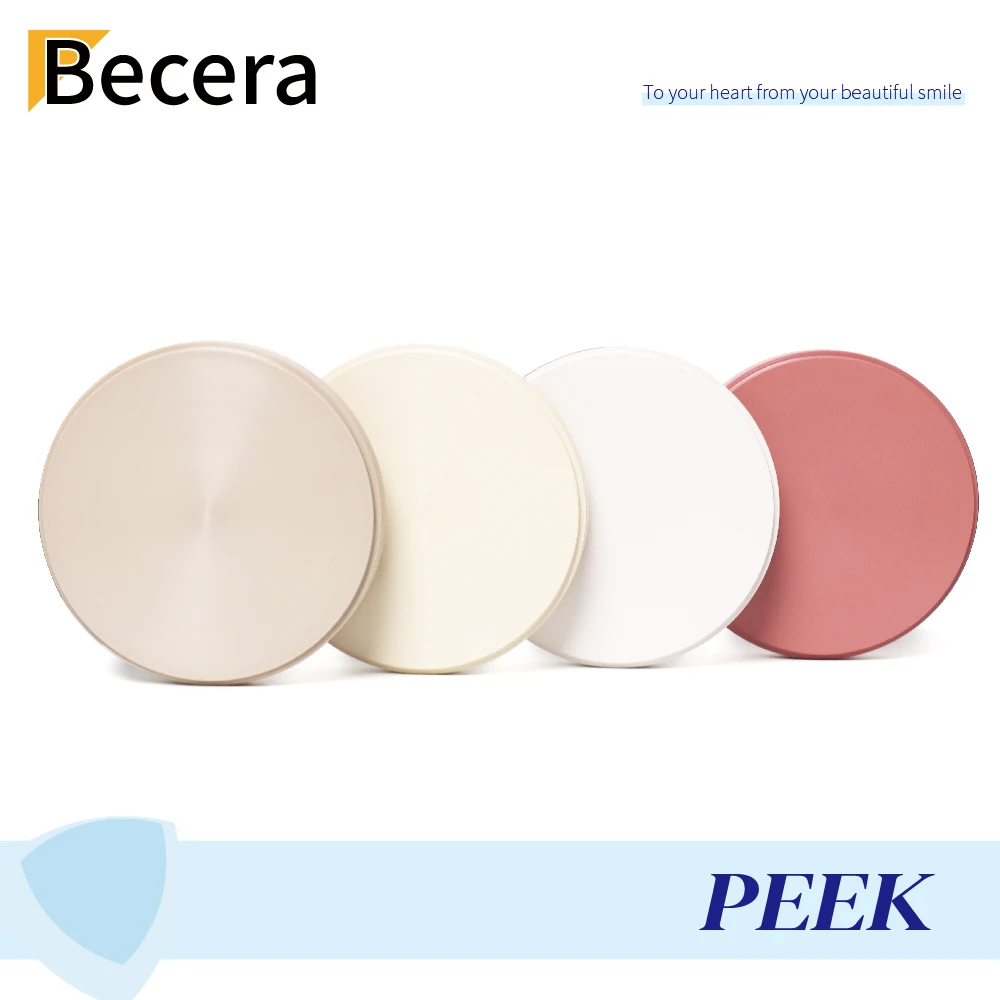 Becera Dental CAD CAM PEEK Milling Disc Pink Yellow Nature White Color For Prosthesis Bridge Abutment Frameworks