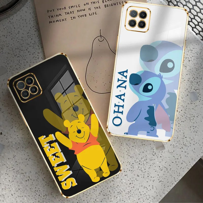 

Case Funda for Oppo Reno 2 3 4 5 6 Find X3 Pro Reno6 Pro Gold Plating Colors Matte Cell Winnie the Pooh & Stitch Sweet Disney