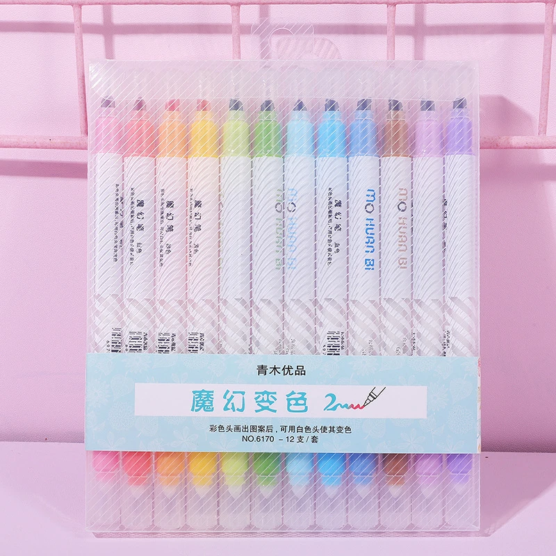 

12Pcs/Box Magic color drawing pen set Discolored highlighter marker spot Liner pens Scrapbooking art supplies Stationery School