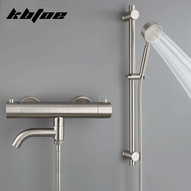 Thermostatic Bathtub Shower Faucet Bathroom Wall Mounted Rain Shower Mixer Tap Shower Set Simple With Handshower