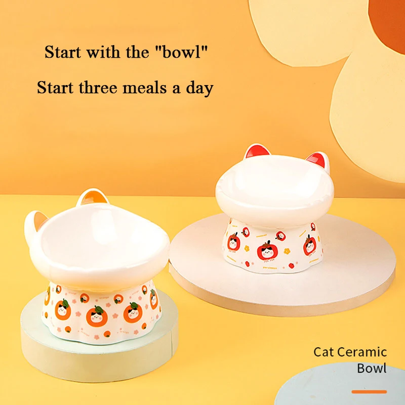 

Cute Ceramic Cat Bowl Dog Bowl High Foot Oblique Mouth Bowl Pet Food Bowl Cat Water Bowl Pet Drinking Bowl Pet Supplies