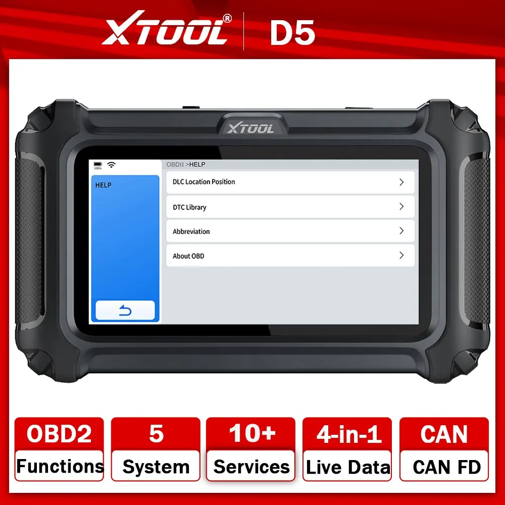 Фото Диагностический сканер XTOOL D5 для автомобилей: диагностика двигателя, трансмиссии, ABS, SRS, EPB, 5 систем, 10+ функций сброса, пожизненные бесплатные обновления, CAN FD №1