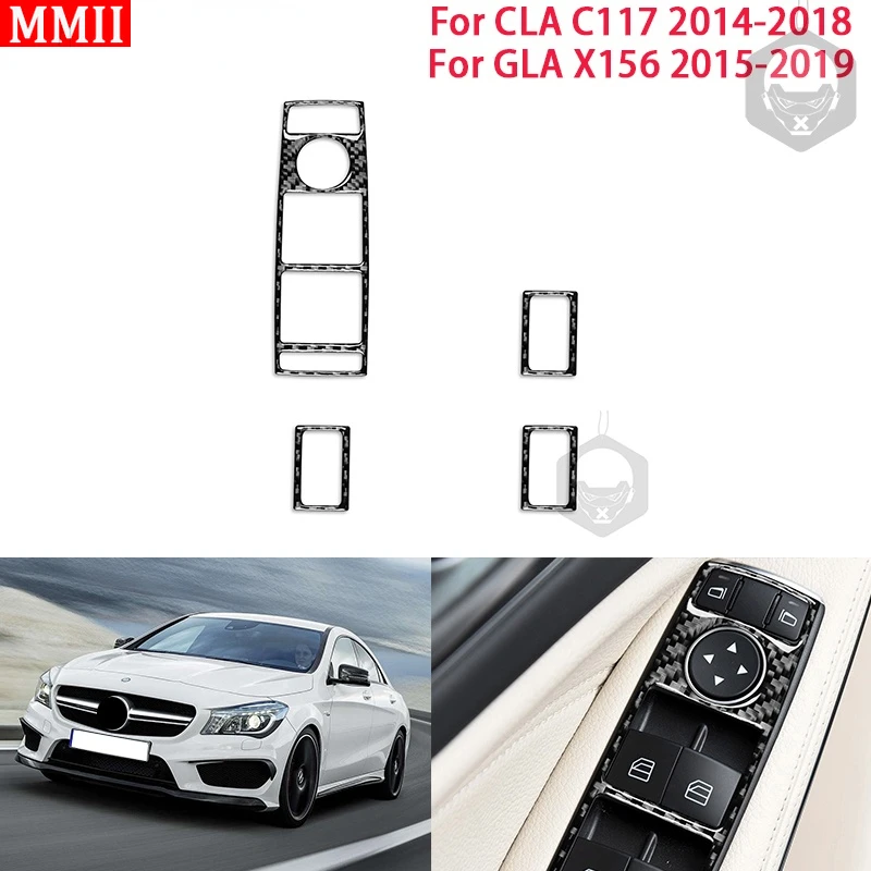 

MMII Real Carbon Fiber Interiors Car Window Lift Switch Cover Decoration Sticker for Mercedes Benz CLA C117 GLA X156 2014-2019