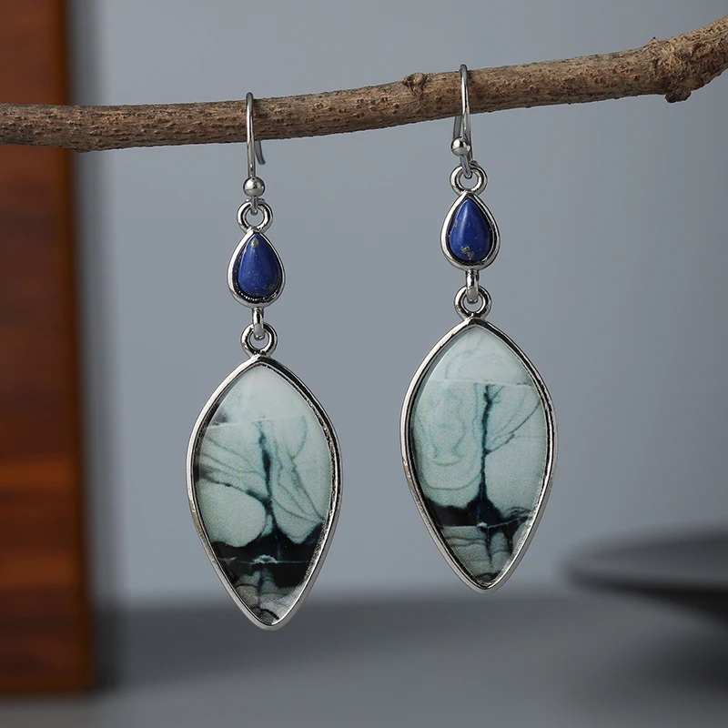 Пара бирюзовых Подвесок в форме капли воды винтажные элегантные серьги с