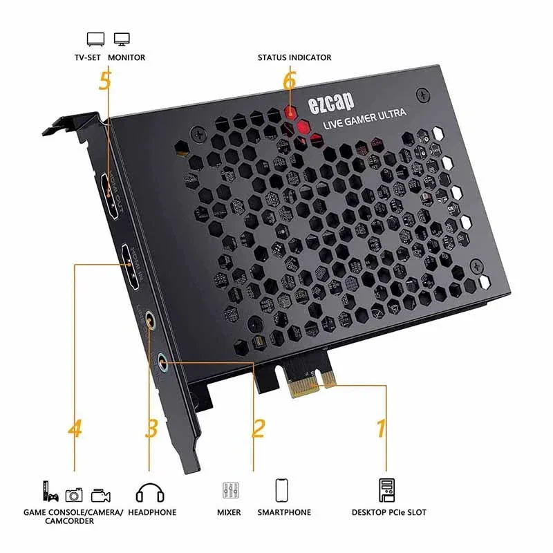 Ezcap 334 4K 60fps HDR 1080p 240fps ПК в прямом эфире потоковая коробка HDMI Loop 30 pcle Карта