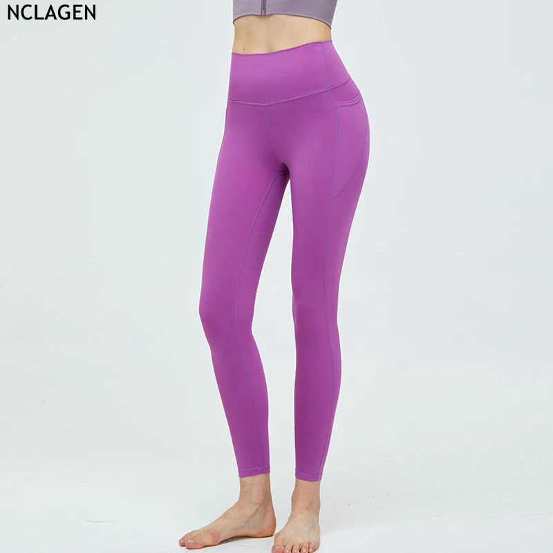

Штаны NCLAGEN для йоги женские штаны для подтяжки бедер упражнения с высокой талией леггинсы для фитнеса двойные карманы для тренажерного зала бега дышащие брюки
