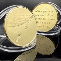 symbolizing love when you saw only one set of footprints it was then that i carried you romantic golden badge commemorative coin