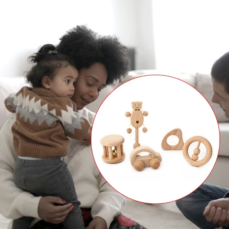 

Kids Beads Wooden Rattle Circle/Drum Finger Training for Sleeping Toys Behavior Correction Safety Toys