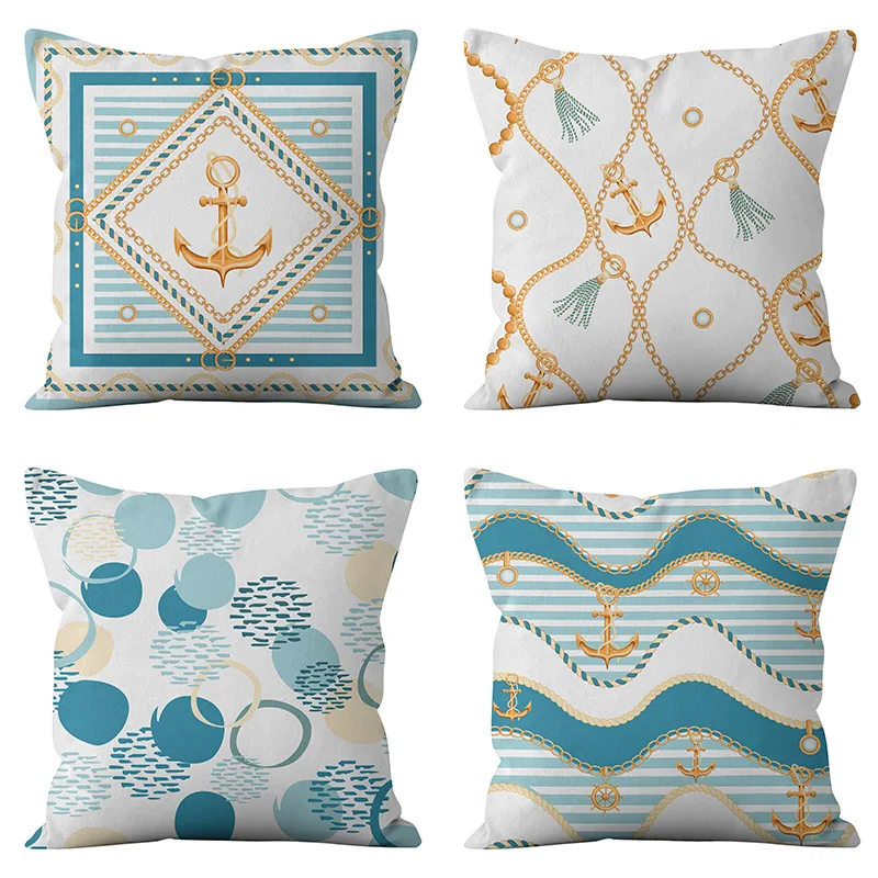 

Ocean Blue Cotton Linen Pillows Case for Bedroom Luxury Designer Pillow Covers Room Aesthetics Sofa Bed Pillowcase 40x40 Cm