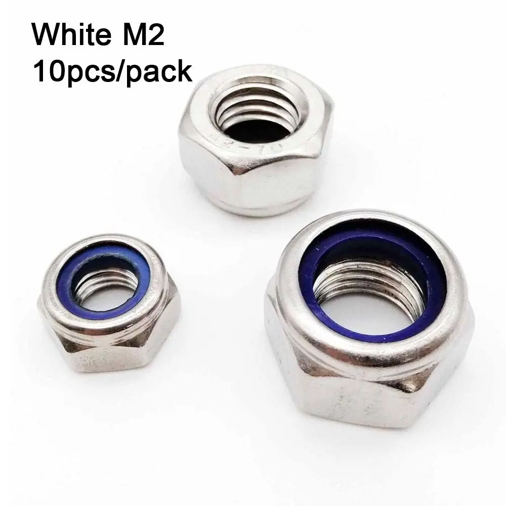 10 шт. 304 самоблокирующаяся гайка из нержавеющей стали, шестигранная нейлоновая фурнитура, аксессуары, Стопорная гайка M2 M3 M4 M5 M6, черная Серебристая вставка, Стопорная гайка