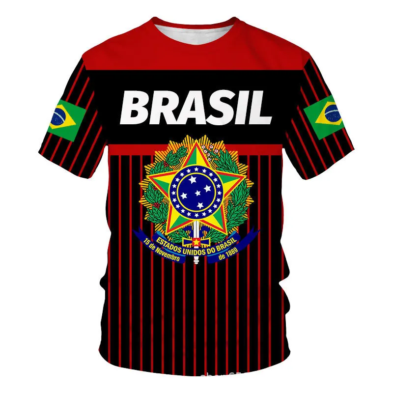 

Brasil Summer Men's T-Shirt O Neck Short Sleeve Oversized Costume Brazil Flag Print Casual T-Shirt For Men Camisa Men's Clothing