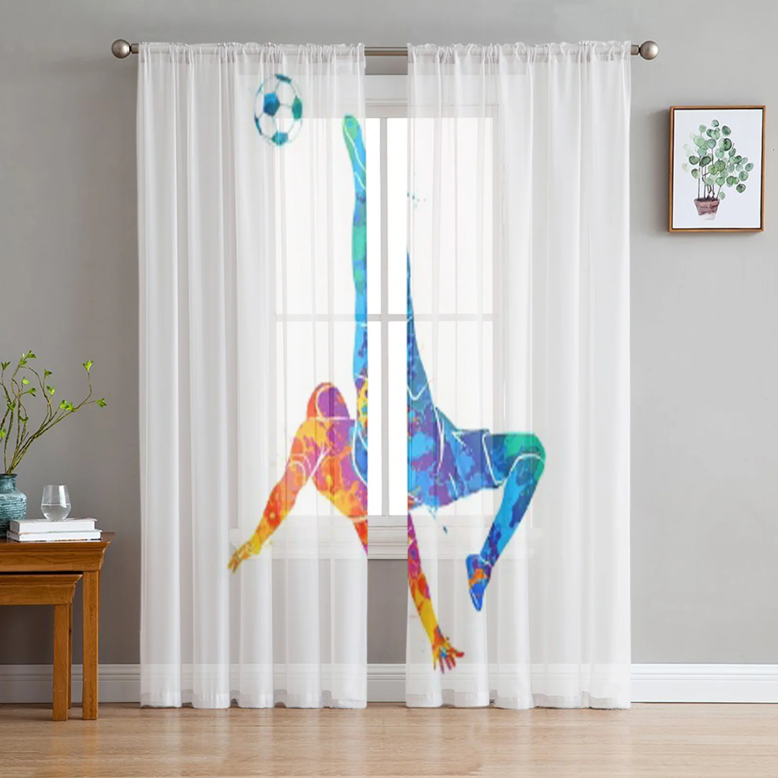 

Ball Soccer Player Tulle Sheer Curtains for Living Room Decoration Curtain for the Room Bedroom Kitchen Voile Organza Curtains