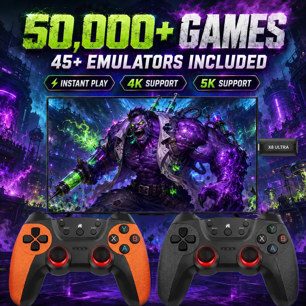 Фото Игровая приставка X8 Ultra Game Stick Pro 128 ГБ, ретро-консоль с 50000+ играми, 4K HD, беспроводной контроллер, видеоплеер для ТВ №1