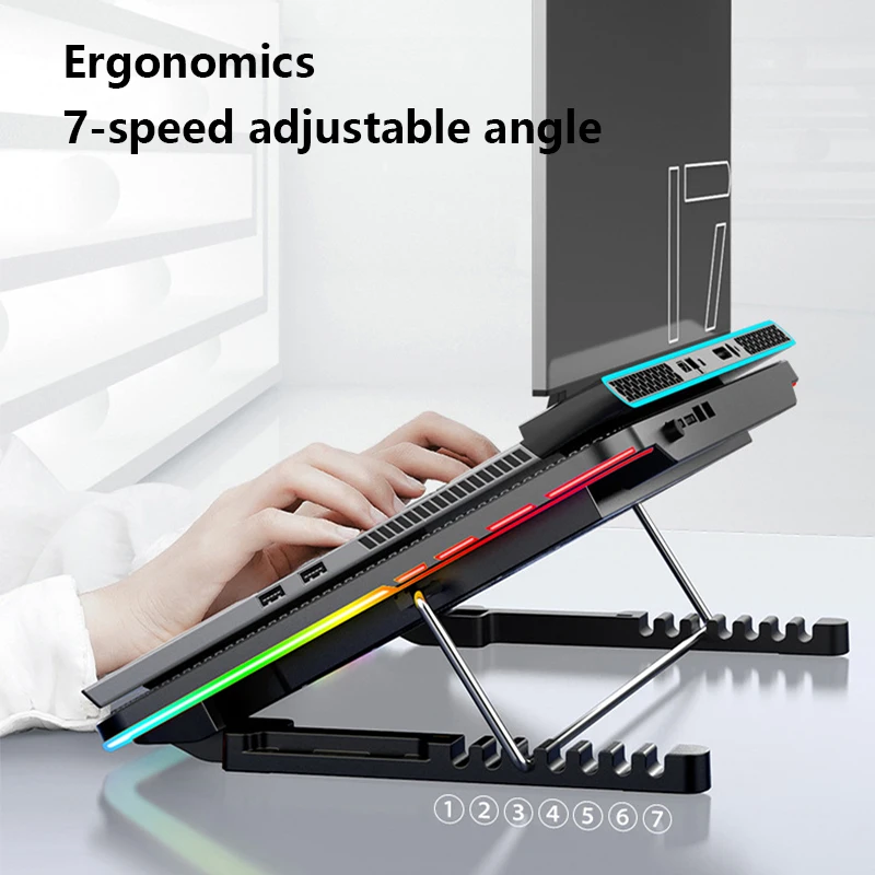 

Foldable Desk Riser Led Lights Universal Fan Cooling Stand Adjustable Notebook Stand Rgb Computer Accessories Laptop Cooling Pad