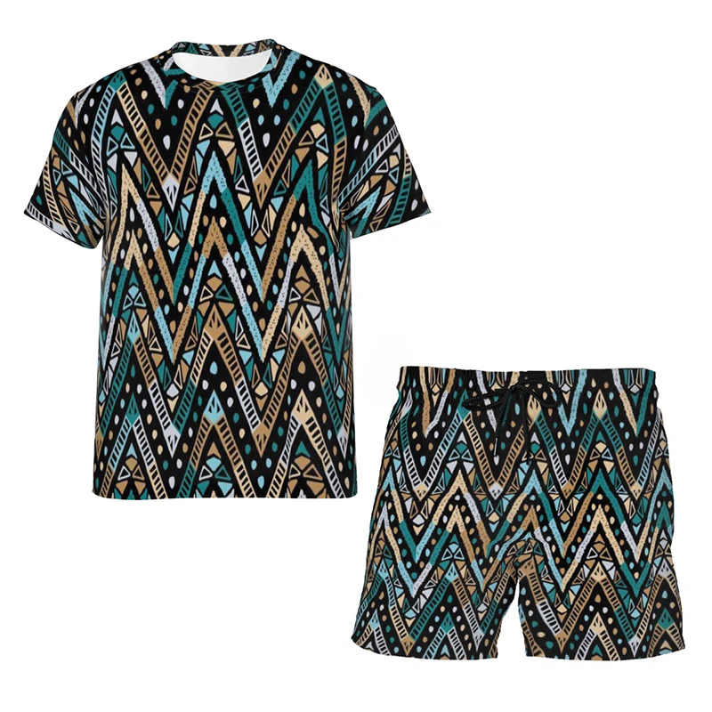 

Summer African Culture 3D Printed Outfit Summer Men Women Folk Costume Casual Fashion 2pcs Set Vintage Style T-shirt/Shorts/Suit