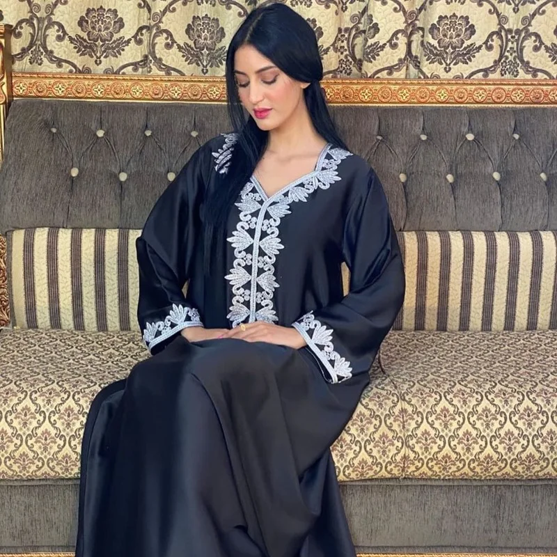 Muslim Dubai Abaya Woman Caftan Marocain Ramadan Embroidery Maxi Dress Elegant Newbronzing Lace Robe Ropa De Mujer Envio Gratis