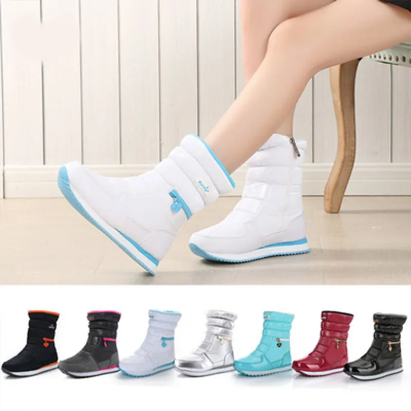 

Winter Warm Snow Boots Ladies Large Size Waterproof Leather Boots Thick Cotton Boots Mid-pipe Boots Winter Womens Shoes