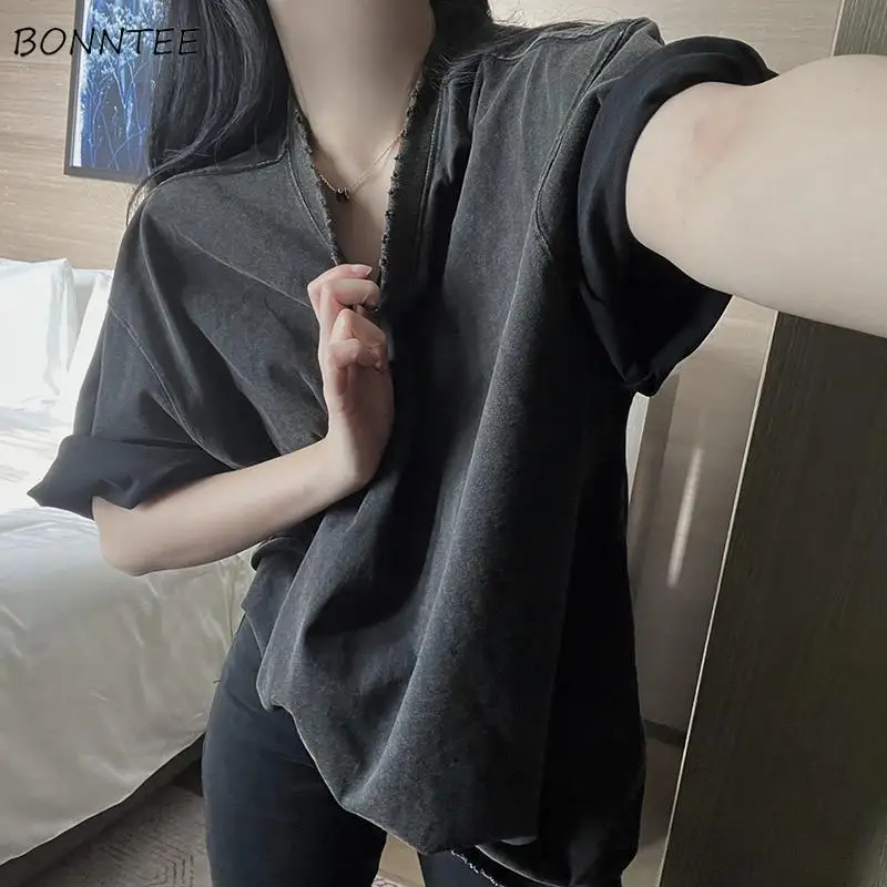 

T-shirts Women Loose Design Summer Popular Unisex Half Sleeve Minimalist All-match BF Style High Street Couple Basic Retro Tops