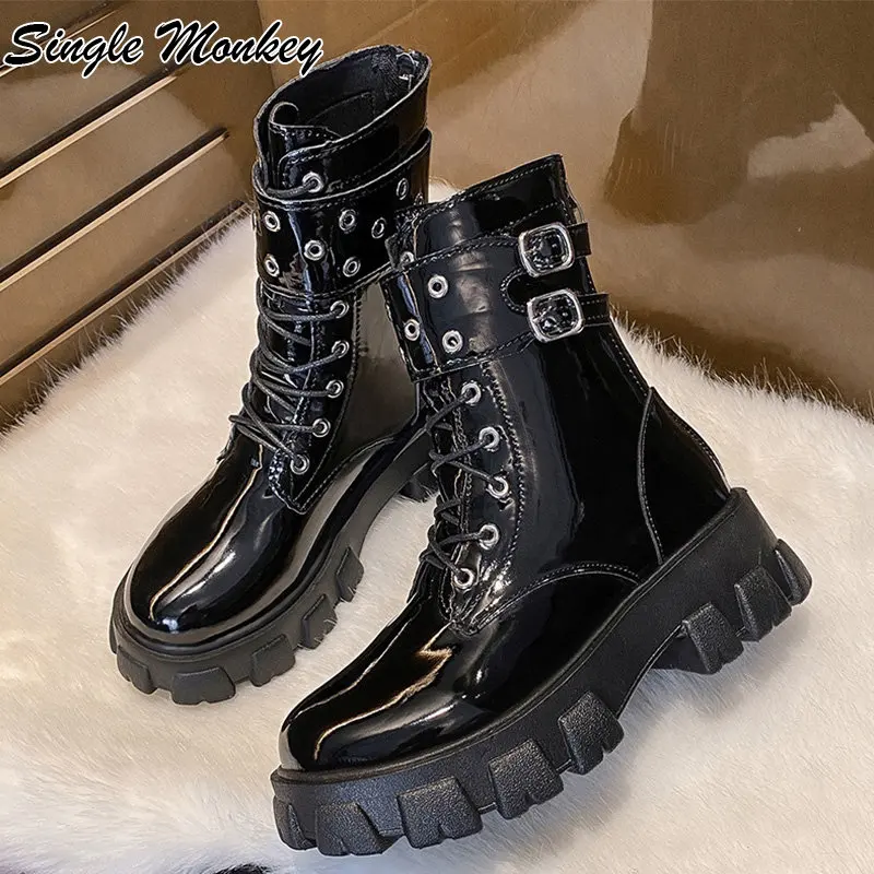 Женские ботильоны на массивной платформе Goth мотоциклетные ботинки в стиле панк